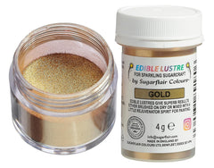 Colorant alimentar comestibil Sugarflair, auriu - Pudră de luciu alimentar pentru prăjituri, brioșe, ciocolată, produse de patiserie, deserturi, înghețată, băuturi, cocktailuri și multe altele - 4g