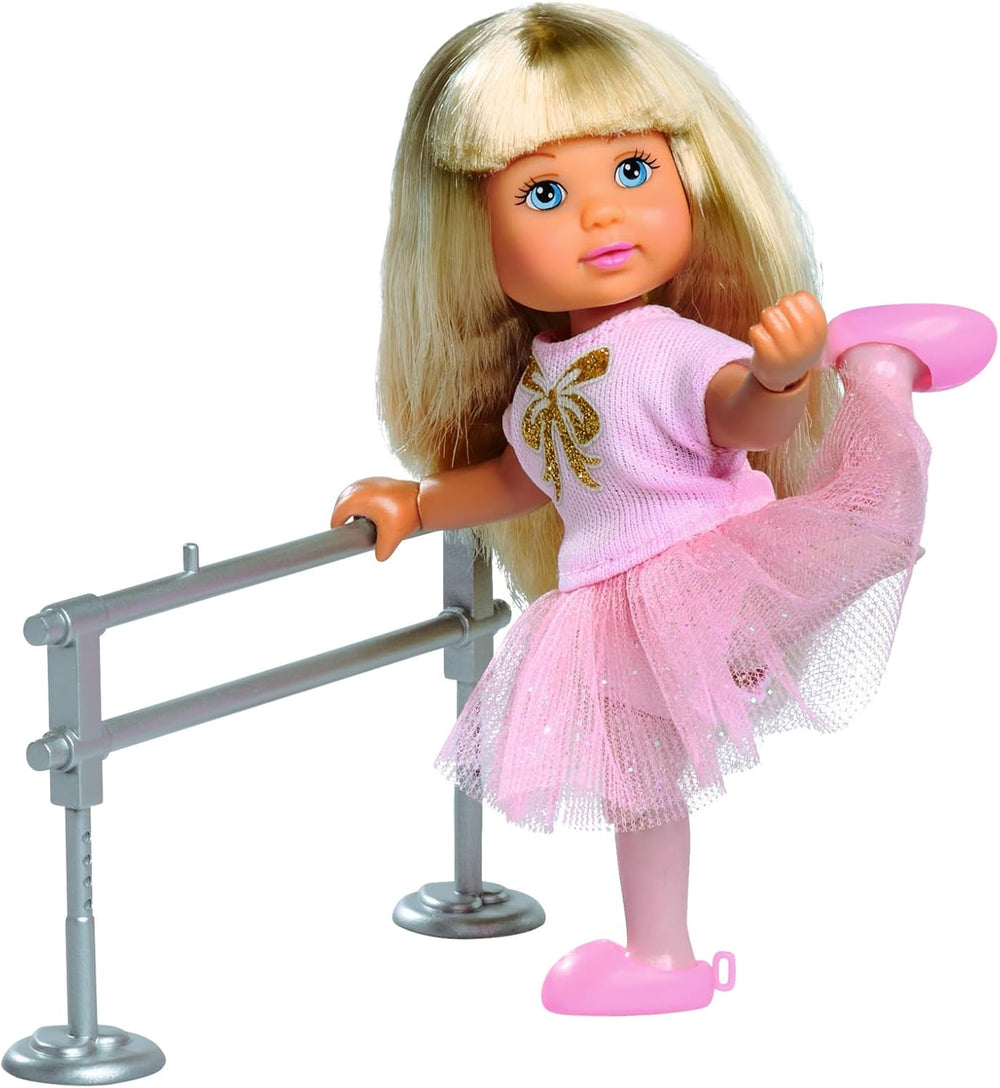 Simba Evi Love Ballet School, Puppe im süßen Ballerina Outfit mit Ballettstange, Körper vollbeweglich, 12cm Spielpuppe, ab 3 Jahren