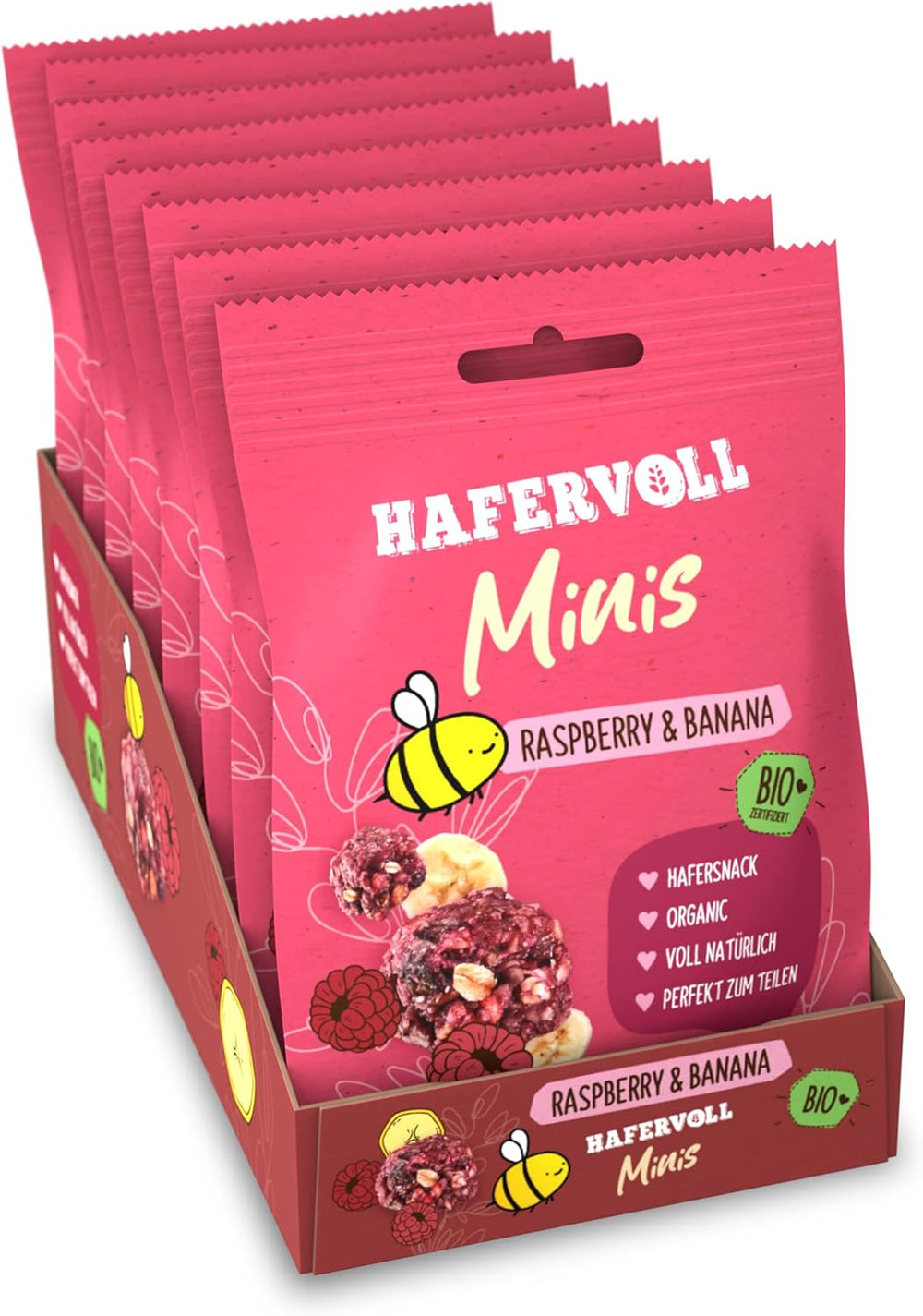 HAFERVOLL Minis Raps und Banane 8x 65g - Bio-zertifiziert, mit Honig, ohne Zuckerzusatz, ideal zum Teilen