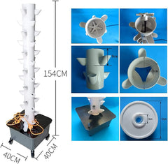 Hydrokulturturm, 15-stufiges 45-Loch-Wachs-Aquaponiksystem, kabelloses Garten-Aeroponik-Anbauset für Kräuter, Obst und Gemüse mit Trinkpumpe, Adaptern, Netztöpfen