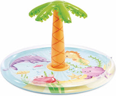 Intex aufblasbarer Kinderpool mit Palmenbrause, Ø 173 x 104 cm, mit Wasserbrause, Schlauchanschluss, Fassungsvermögen 166 L, tropisches Design, strapazierfähiges Vinyl, für Kinder ab 2 Jahren (56433)