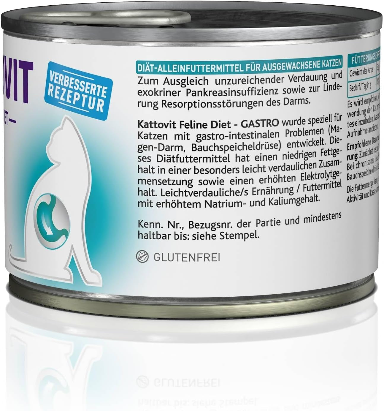 KATTOVIT - Gastro Hrană umedă pentru pisici | Hrană umedă pentru pisici pentru susținerea sistemului gastrointestinal | Hrană dietetică completă într-o cutie pentru pisici adulte. Fără gluten | 12 X 185 G E