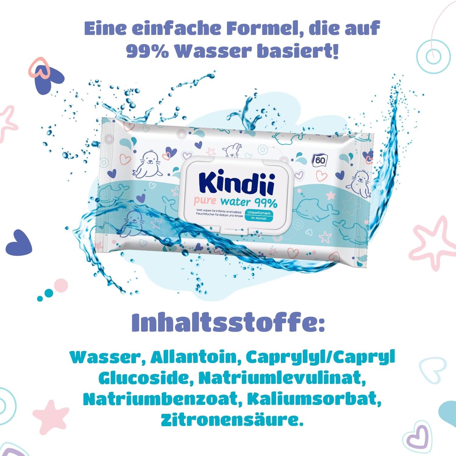 Kindii Șervețele umede pentru bebeluși și copii - Alantoină - Fără parfum - Testat dermatologic - Pentru piele sensibilă Servetele Umede Bebelusi Naty Shop