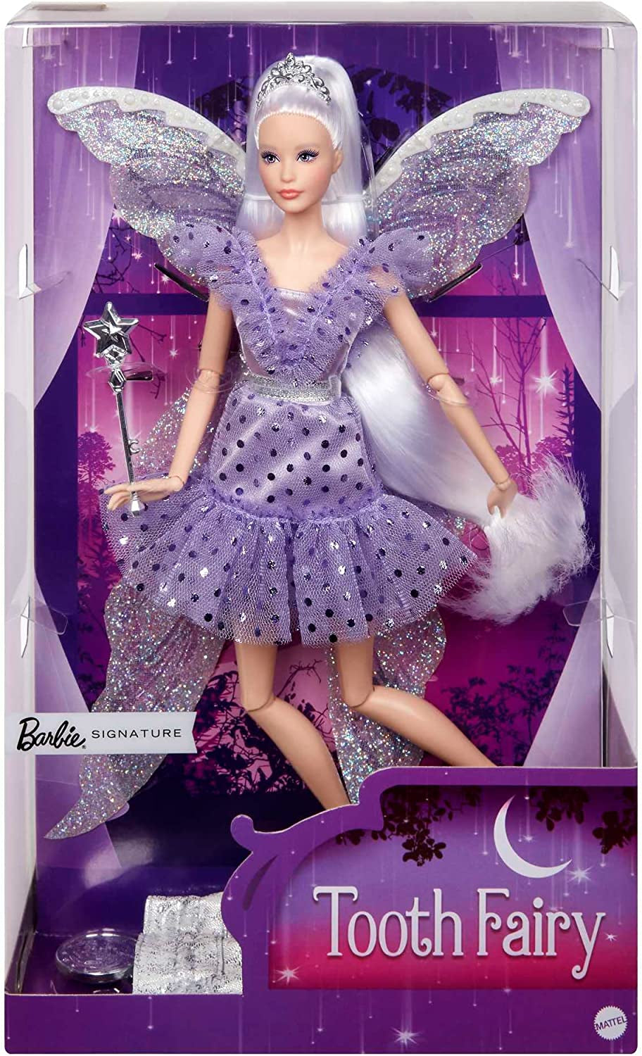 Barbie Signature Zahnfee-Puppe, Sammlerpuppe mit Feenflügeln, Zauberstab und Münzbeutel, Geschenk für Kinder ab 6 Jahren, JCW43 Naty Shop Dolls Standardtitel