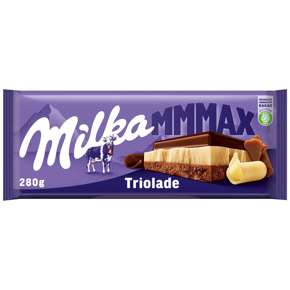 Milka Mmax Triolade – Alpenmilchschokolade mit weißer und dunkler Schokolade – 280g
