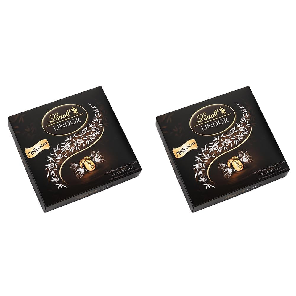 Geschenkbox LINDOR Extra Black 70% Kakao, Geschenkschokolade, ca. 15 LINDOR Trüffel, 186 g (2er Pack)