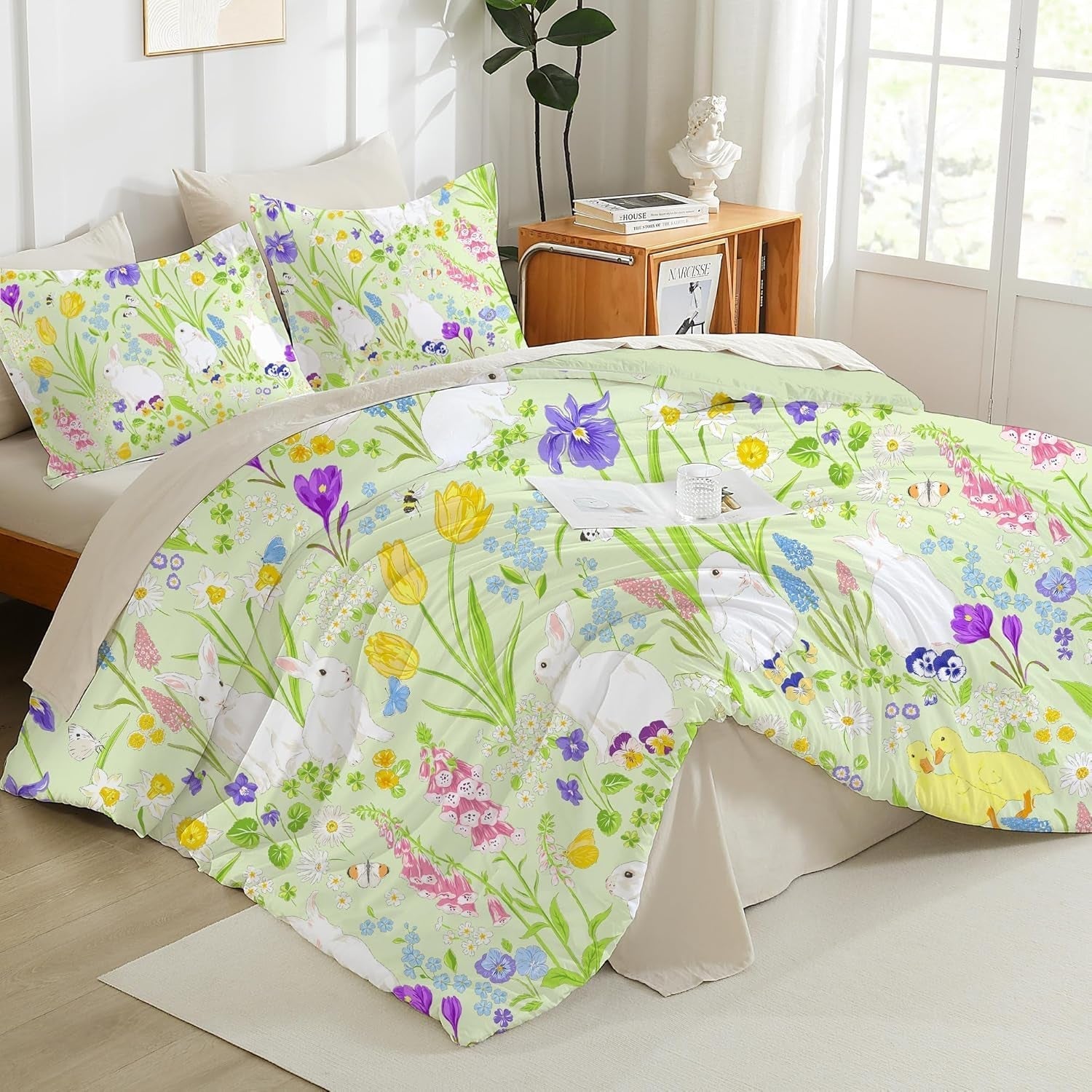 Lenjerie de pat pentru copii, diverse marimi si diverse personaje animate Lenjerie de pat - copii Naty Shop Iepure 100X135Cm+40X60Cm