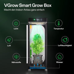 Cutie de creștere inteligentă VGrow All-in-One, sistem profesional cu lampă de creștere Samsung LM301H EVO, sistem avansat de circulație și ventilație, irigare, alimentare cu nutrienți pentru hidroponie de interior