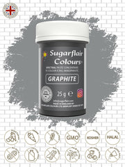 Pastă de colorant alimentar Sugarflair Grafit, colorant alimentar spectral concentrat pentru cremă de unt, pastă de zahăr, glazură, mixuri pentru prăjituri, macarons și multe altele! - 25g