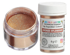 Sugarflair Colorant alimentar comestibil Bronze Splendour - Pudră lucioasă alimentară pentru prăjituri, brioșe, ciocolată, produse de patiserie, deserturi, înghețată, băuturi, cocktailuri și multe altele - 4g