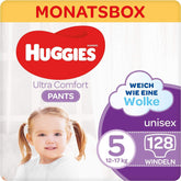 Huggies Ultra Comfort Pants, Größe 5, 12-17 kg, Für aktive Kinder, Mit Feuchtigkeitsindikator und Wolkenbundtechnologie, 128 Windeln Mutter und Kind Naty Shop