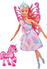 Simba 105733587 - Steffi Love Unicorn Fairy, Knöchelpuppe als Fee mit abnehmbaren Flügeln, mit Einhorn, 29cm Puppe trägt EIN Bezauberndes Pastell Glitzerkleid, ab 3 Jahren