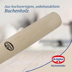 Dr. Oetker Teigroller aus Holz – Teigrolle aus hochwertigem Buchenholz – Perfekt für runde und eckige Formen – ca. 18 x 7 cm, Rollendurchmesser ca. 4,5 cm
