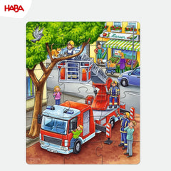 HABA Feuerwehr-Puzzle – 3-teiliges Set für Kinder ab 3 Jahren, Polizei- und Krankenwagen-Papppuzzle – Fördert Feinmotorik und Konzentration – 1302759001 Puzzle Naty Shop