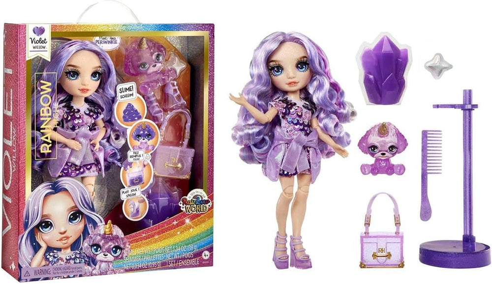 Păpușă Rainbow High Fashion cu Slime și Animal de Companie - Violet (Mov) - Păpușă Sclipitoare de 28 cm cu Slime Sclipitor, Animal de Companie Magic și Accesorii de Modă - Jucărie pentru Copii - Ideală pentru 4-12 Ani