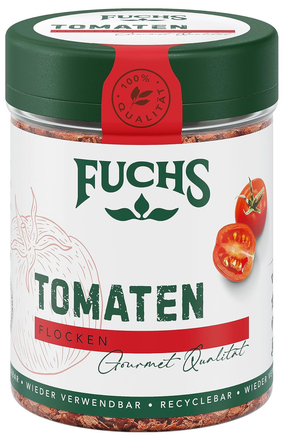 Fuchs Gewürze - Tomaten Flocken - Gewürz für Ofenfeta oder tomatigen Geschmack in Saucen - natürliche Zutaten - 40 g in wiederverwendbarer, recyclebarer Dose