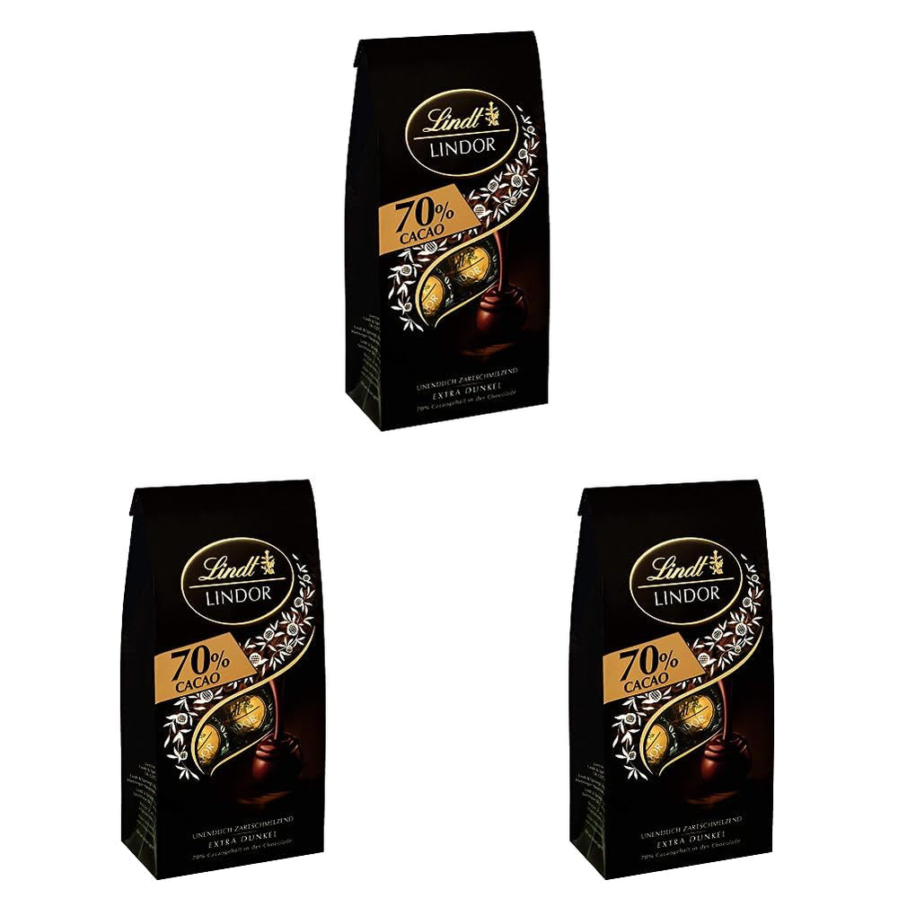 Lindor Schokokugeln 70 % extra dunkler Kakao | 137g Beutel | Ca. 10 Kugeln feiner Zartbitterschokolade mit zartschmelzender Füllung | Geschenk aus Schokolade | Schokoladengeschenk