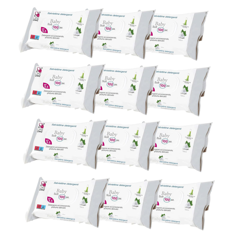Baby-Feuchttücher mit Talkum für empfindliche Haut, alkoholfrei, hautfreundlich, pH-Wert 5,5, leicht parfümiert, 1200 Stück (12er-Pack)