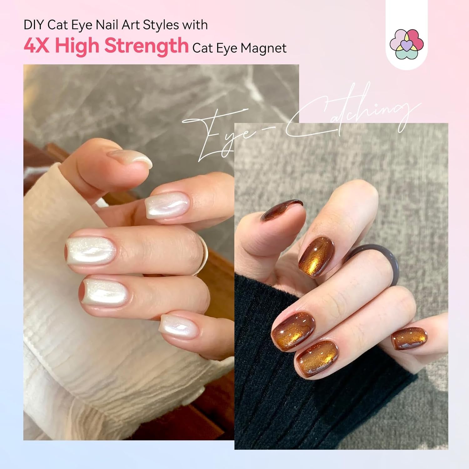 SAVILAND 4X Hochfester Cat Eye Magnet Für Nagel: 3-In-1 Nagel Magnet Rund Lange Streifenperle N35 Neodym Ultra Starker Magnet Für Nagellack Präzise 3S Formung Cat Eye Gel Nagellack Magnet Magnetstift