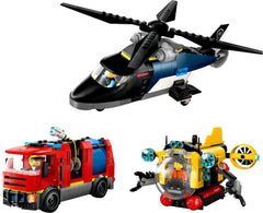 LEGO City Combo-Set mit Hubschrauber, Löwenauto und U-Boot sowie 3 Minifiguren – baubare Spielzeugfahrzeuge für Jungen und Mädchen ab 7 Jahren – Geburtstags- und Weihnachtsgeschenk 60462 Bausets Besuchen Sie den LEGO-Store