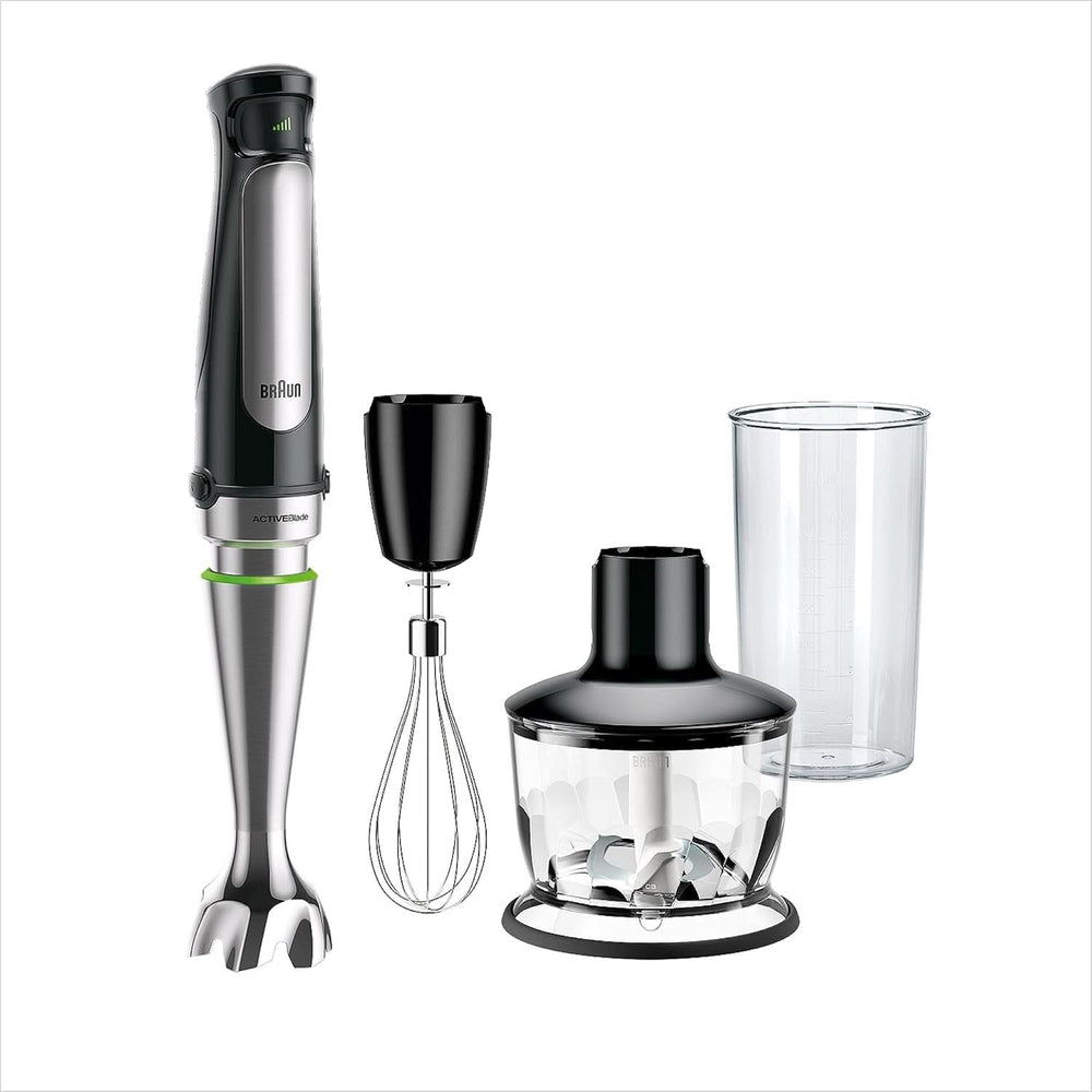 Braun Multiquick 7 MQ 7035X Stabmixer - Pürierstab Mit abnehmbarem Edelstahl Mixfuß Mit Activeblade Technologie Zum Pürieren Der Härtesten Ingredient, Inkl. 3-teiliges Zubehörset, 1000 Watt, Schwarz Kitchen Naty Shop Schwarz Zerkleinerer (500G)