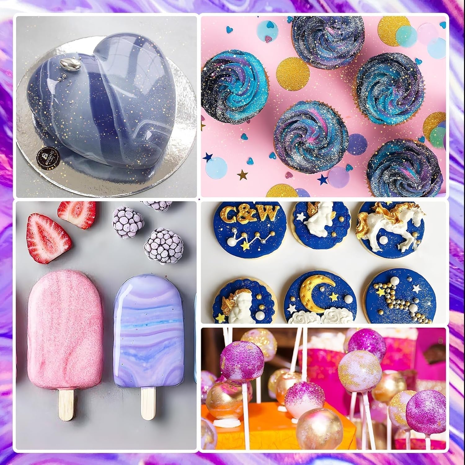 Sclipici comestibil 6 x 3g, Sclipici comestibil pentru băuturi, Sclipici alimentar, Set de 6 culori, Pudră sclipici, Sclipici pentru copt pentru ciocolată, căpșuni, prăjituri, fondant, băuturi, Inodor, Vegan