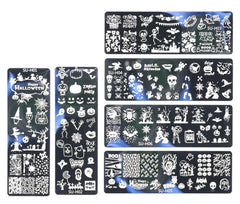 JMEOWIO Nagel Stamping Schablone Halloween 6 Stück Nagelstempel Schablone Nail Art Dekoration Nageldesign Zubehör Böse Gruselige Kürbis-Geisterhexe