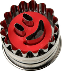 Formă de biscuiți Dr. Oetker Ø 5cm "Față zâmbitoare", Formă de biscuiți pentru sezonul de Crăciun, Formă de biscuiți cu ejector pentru biscuiți și fursecuri - Se poate spăla în mașina de spălat vase (Culoare: Argintiu/Roșu) Cantitate: 1 bucată, 1499