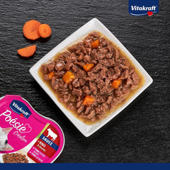 Vitakraft Poésie Création, hrană umedă pentru pisici, hrană umedă în sos, cu carne de vită și morcov, pachet vrac, fără zahăr adăugat sau cereale (15 x 85g)