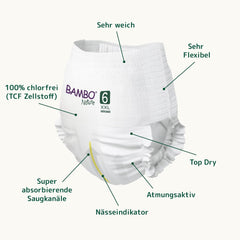Bambo Nature Babywindeln, Größe 6 (15+ kg) – Monatsbox mit 90 Stück | Säuglingswindeln mit verbessertem Auslaufschutz | Maximaler Komfort und Freiheit für aktive Kinder | Dermatologisch getestete Windeln
