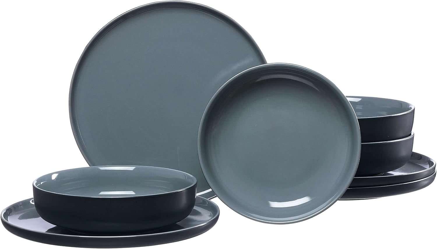 Ritzenhoff & Breker Tafelservice Jasper, 8-Teilig, Grau, Steinzeug, Speiseteller Und Suppenschalen Für 4 Personen Seturi vesela masa Naty Shop Schwarz