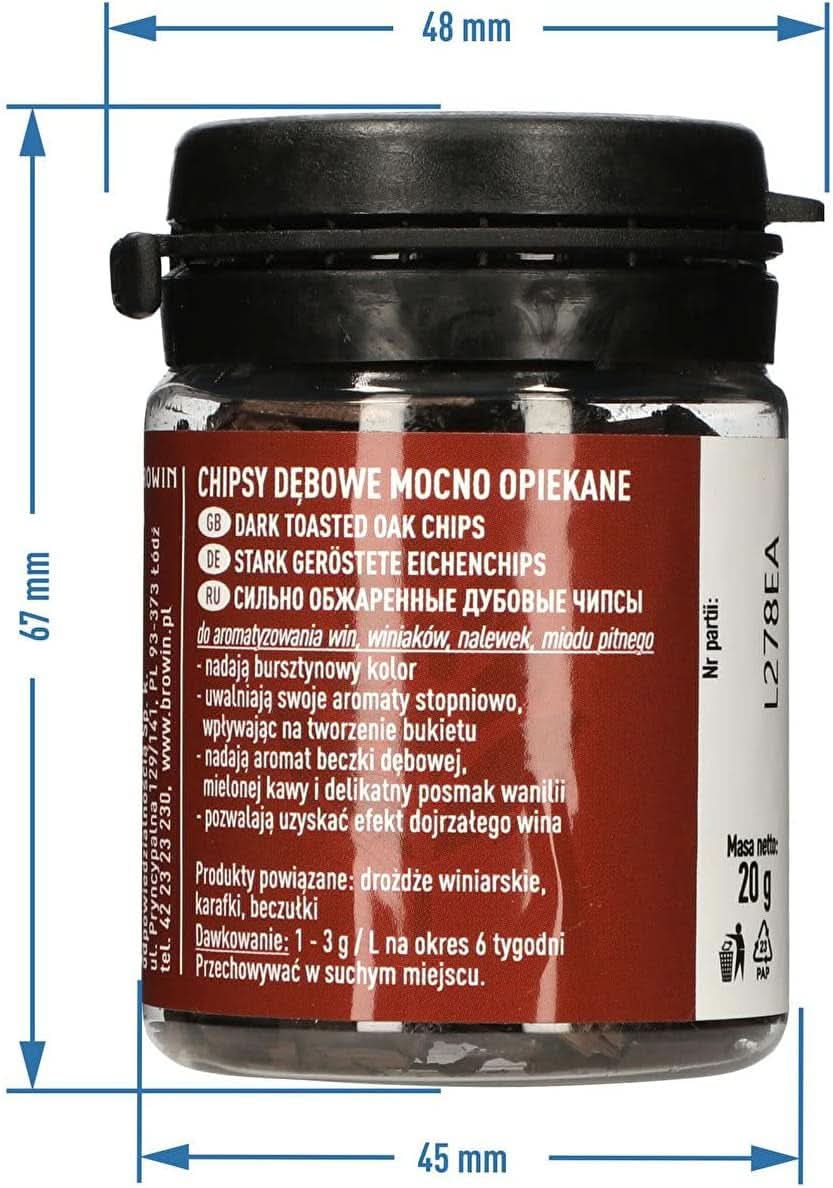 Browin Așchii de stejar puternic prăjite 20 g - fulgi, bastoane fine de stejar pentru aromatizarea alcoolului, maro Arome Naty Shop