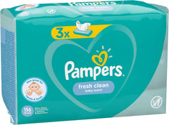 Pampers Fresh Clean Babyfeuchttücher 81688041, 3x52 Stück, (Babyfeuchttücher, Plastiktüte, Mädchen/Junge, Türkis, Weiß, Deutschland, 896,7g)