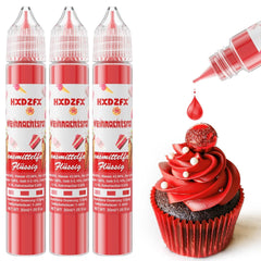 Colorant alimentar - Colorant alimentar lichid, Colorant alimentar foarte concentrat, Coloranți alimentari lichizi pentru copt, Decorare tort, Fursecuri, Macarons, Ouă de Paște, Aluat - 3 × 30ml (Roșu de Crăciun)