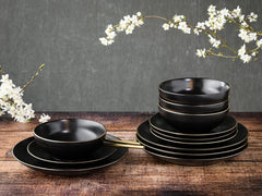Creatable, 22707, Serie Industrial Gold BLACK, 12-Teiliges Geschirrset, Teller Set Aus Steinzeug, Spülmaschinen- Und Mikrowellengeeignet, Qualitätsproduktion Seturi vesela masa Naty Shop