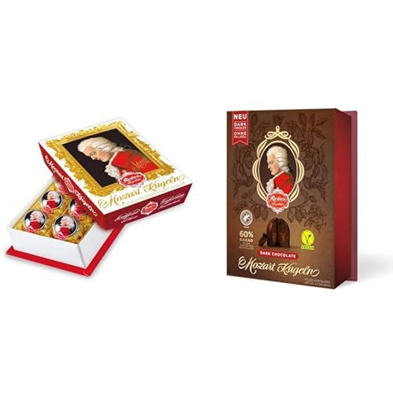 Duo-Pack dunkle Schokolade, barocke Mozart- und dunkle Schokolade, authentische Mozartkugeln, Schokolade mit dunkler Schokolade, Marzipan, Nougat, ideales Geschenk, 6 Stück von jeder Sorte, insgesamt 240 g