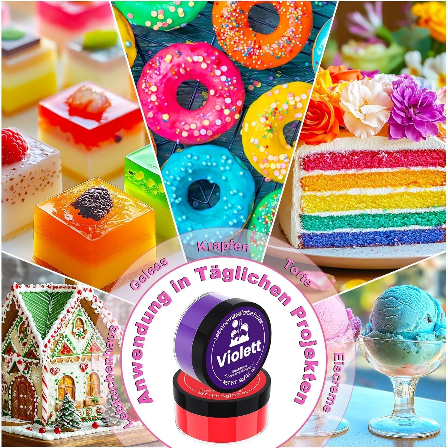 Colorant alimentar pudră 12 culori x 5 g - Colorant alimentar foarte concentrat pentru copt, colorant alimentar pudră pentru prăjituri, macarons, fursecuri, glazură (pentru uz casnic și profesional)