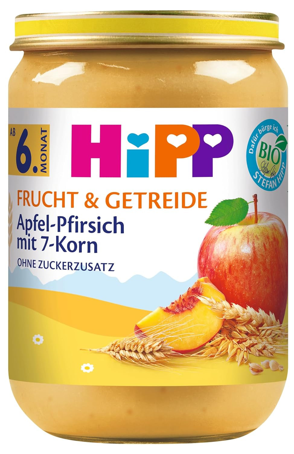 HiPP Bio-Früchte und Cerealien mit Apfel und Pfirsich und 7 Cerealien, 6er Pack (6 x 190g)