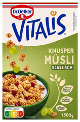 Dr. Oetker Vitalis Classic Knuspermüsli: Großpackung knuspriges Frühstücksmüsli mit Rosinen, 1 Packung, 1,5 kg