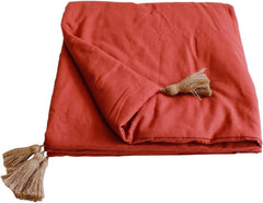 Enjoy Home - Cuvertură Terracotta Cu 4 Pompoane Jută - 90 X 190 Cm - 100% Bumbac - Oeko-Tex - Colecția Panama Plapumi si pilote Naty Shop Titlu implicit