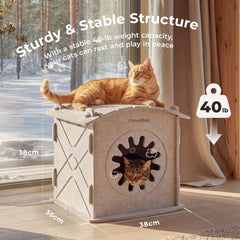 Katzenhaus Indoor aus Filz: Warmes Und Gemütliches Katzenbett, Katzenhöhle mit beruhigendem Kratzbogen, Robuste & Kratzfeste Katze Höhle, Abnehmbares Katzen Bett, Katzen Haus 38 x 36 x 38cm
