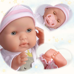 JC Toys - Păpușă moale realistă Berenguer Boutique, 38 cm, cu gură deschisă/închisă, set cadou cu 10 piese, biberon, zornăitoare, suzetă și accesorii, roz, vârste 2+