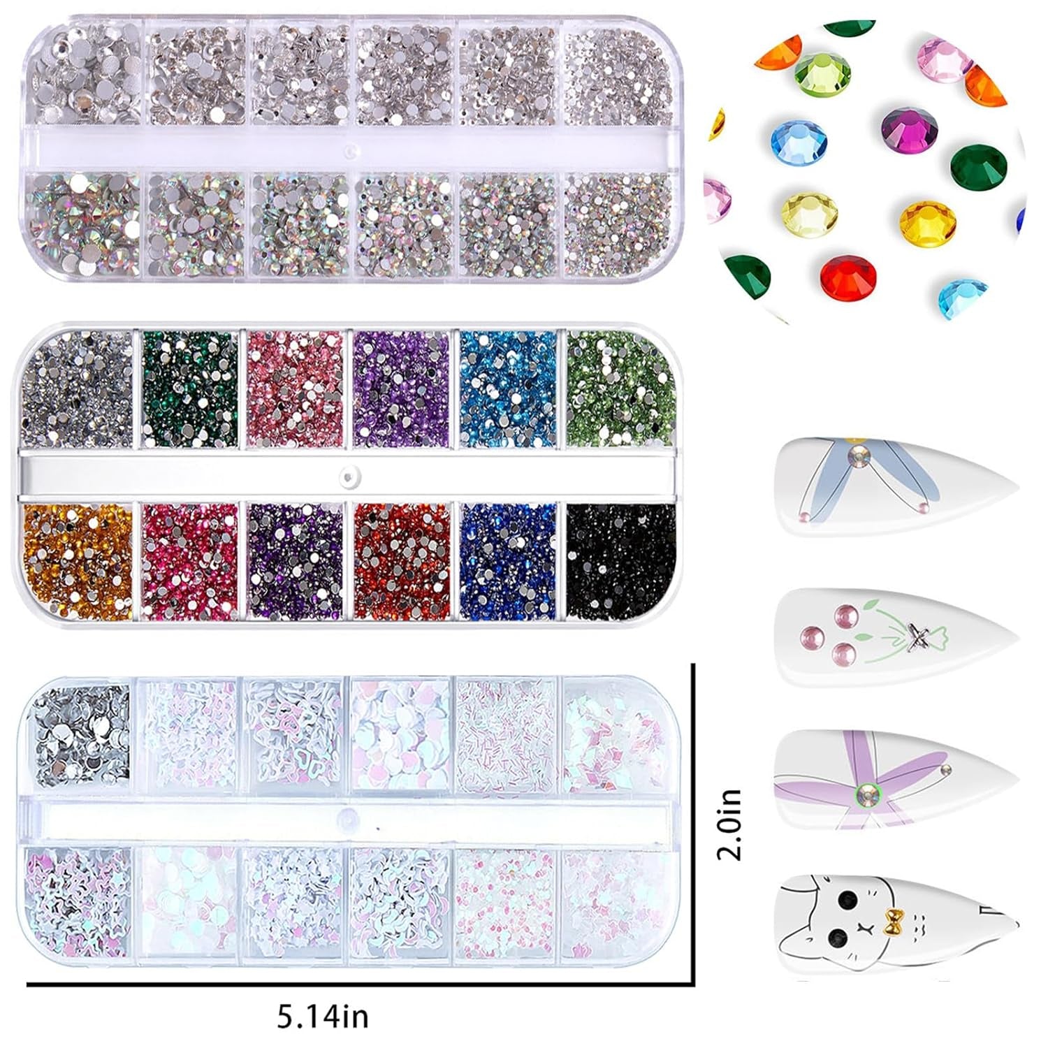 4200 Piese Strasuri Unghii Nail Art, 36 Culori Pietre Sclipici, Decorațiuni Unghii Pietre pentru Accesorii Nail Art și Strasuri Cristal Transparent cu Pensetă de Selecție Strasuri și Stilou Punctaj