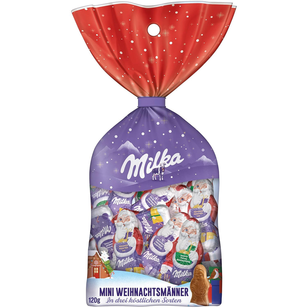 Milka Mini-Weihnachtsmänner – Alpenmilchmischung, Milchcreme und Haselnüsse in festlicher Einzelverpackung – 120g