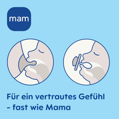 Suzete MAM Original, pachet de 2, suzete pentru bebeluși prietenoase cu dinții, fabricate din materiale sustenabile și bioregenerabile, tetine din silicon MAM SkinSoft, cu cutie pentru suzetă, 6-16 luni, albastru/albastru deschis