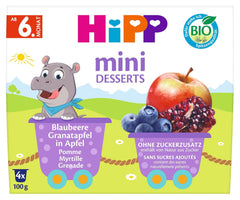 HiPP Bio Mini-Dessert mit Heidelbeere und Granatapfel im Apfelgeschmack (Packung à 6 x 4 x 100g), ab 6 Monaten, im praktischen Becher, ohne Zuckerzusatz, beste Bio-Qualität
