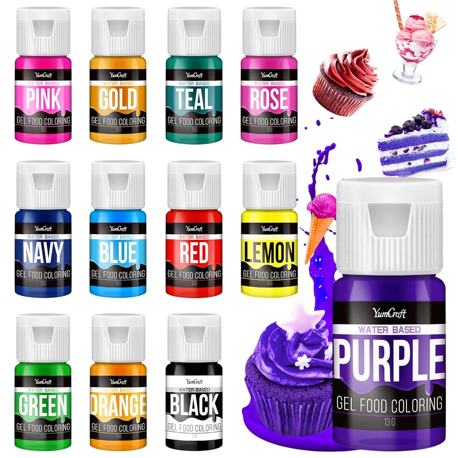 Colorant alimentar în gel - 22 de culori x 6G, colorant alimentar în gel foarte concentrat pentru prăjituri, copt, ouă de Paște, băuturi - Colorant alimentar fără zahăr pentru fondant, glazură, slime, decorarea torturilor