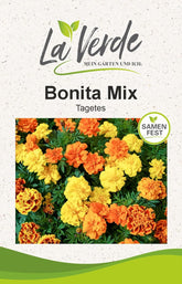 La Verde MEIN GARTEN UND ICH. Tagetes Bonita Blumensamen mischen für ca. 100 Pflanzen, langblühende Ringelblumen, gefüllte Blüten, gentechnikfreie Samen