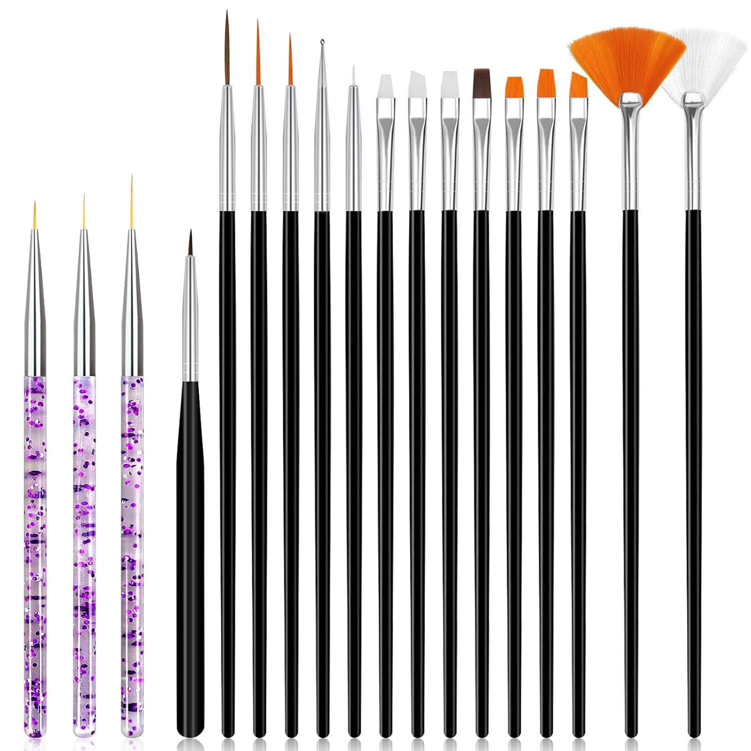 Hanyousheng 20 Stück Nagel Pinsel Set, 15 Stück Nageldesign Pinsel, 5 Stück Nail Art Dotting Tools Für DIY Nail Art Design