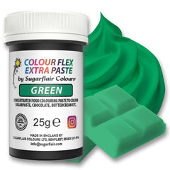Colorant alimentar Sugarflair Colourflex Extra Paste Verde - Colorant alimentar comestibil pentru cremă de unt, ciocolată, pastă de zahăr, glazură, fondant, mixuri pentru prăjituri, aluat și multe altele - 25g